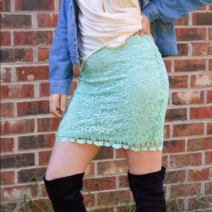Mint Lace Pencil Skirt